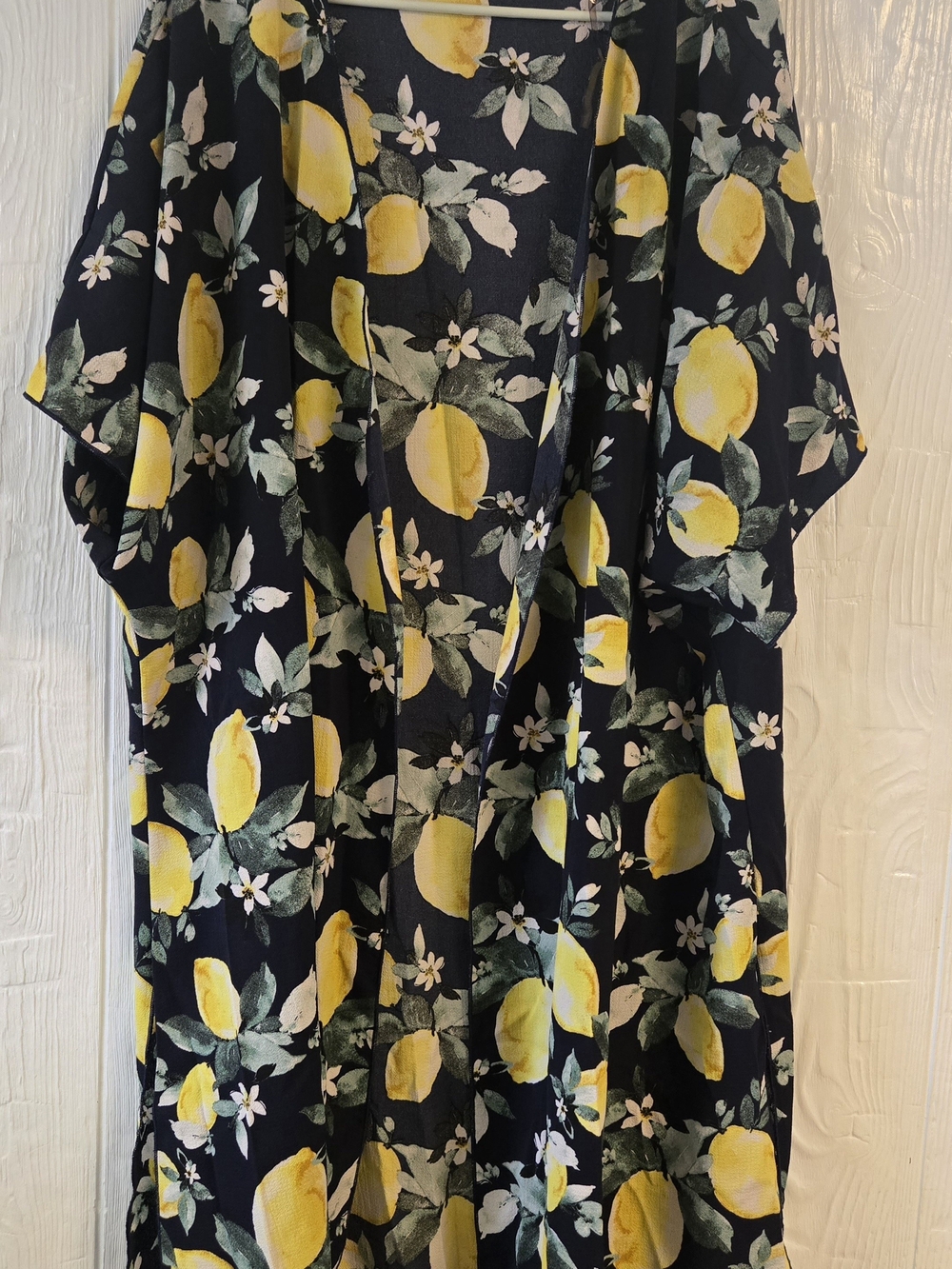 2X Navy Lemon Print Kimono - Picture 3 of 4